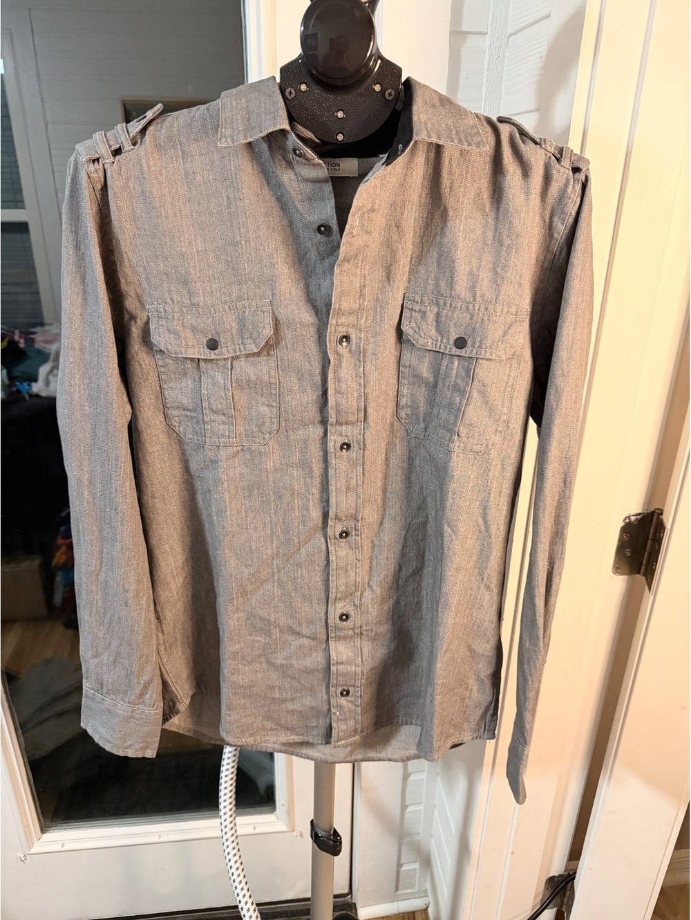 Reaction Kenneth Cole Gray Chambray Button Front Shirt